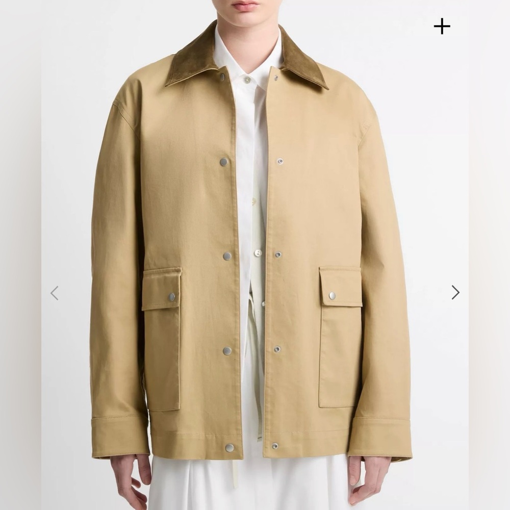 Vince Suede-Collar Cotton Barn Jacket, XS